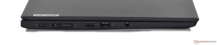 Esquerda: 2x Thunderbolt 4, porta miniEthernet/docking, HDMI 2.0, USB-A 3.2 Gen 1, áudio 3.5mm