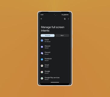 Android 14 com uma nova configuração de esmagamento de intenções em tela cheia. (Fonte: Mishaal Rahman via Twitter/X)