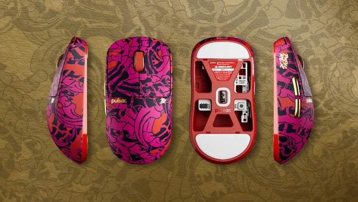 O RX Pacific Gold Edition acrescenta detalhes em dourado e padrões em laranja ao Pulsar X2 CrazyLight. (Fonte da imagem: Pulsar)