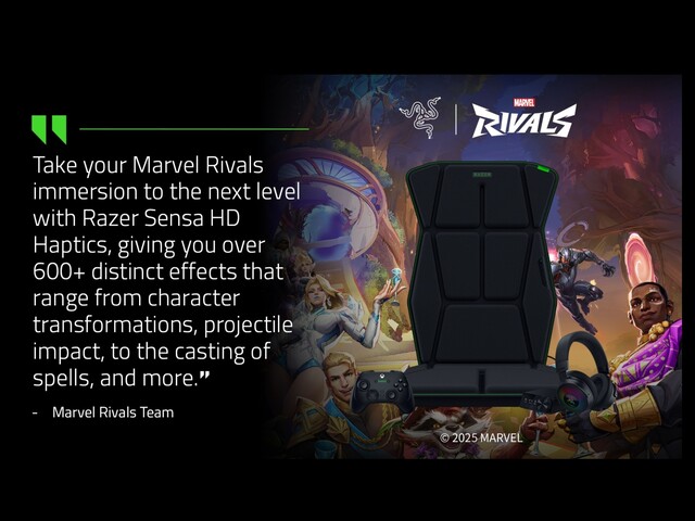 Os hápticos Razer Sensa HD oferecem centenas de efeitos imersivos enquanto o senhor joga Marvel Rivals. (Fonte da imagem: Razer via X)