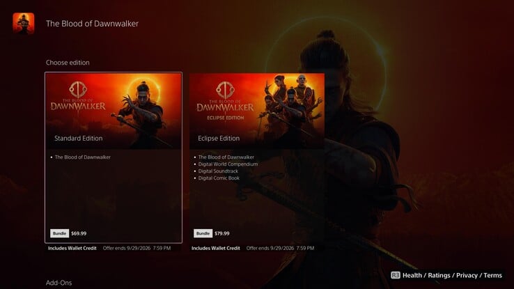 A ficha do jogo “Blood of Dawnwalker” na PlayStation Store. 