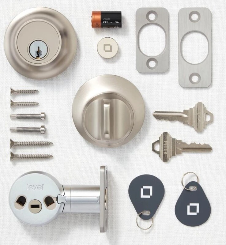 O Level Lock+ (Matter) vem com chaves sobressalentes e hardware de instalação. (Fonte da imagem: Level Home)