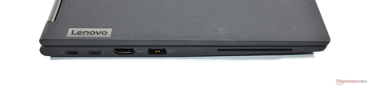 Esquerda: 2x Thunderbolt 4, HDMI 2.0, USB-A 3.2 Gen 1, smart card