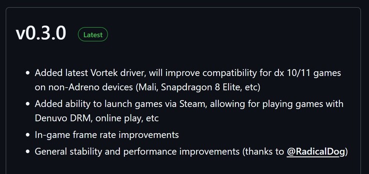 Changelog da nova atualização (Fonte da imagem: GitHub)