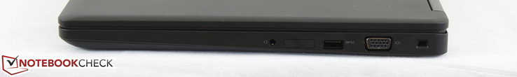 Right side: 3.5 mm audio combo-jack, SIM card tray, USB 3.0, VGA, Nobel lock slot