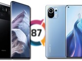 O Xiaomi Mi 11 Ultra (L) alcançou a mesma pontuação de exibição que o Mi 11 (R) mais barato. (Fonte da imagem: Xiaomi/DxOMark - editado)