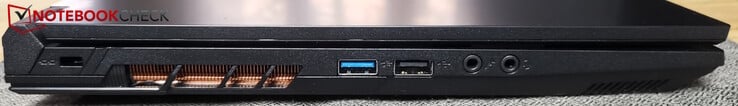 Esquerda: Kensington, USB-A 3.0, USB-A 2.0, microfone, fone de ouvido