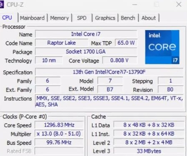 Núcleo i7-13790F CPU-Z. (Fonte: wxnod no Twitter)