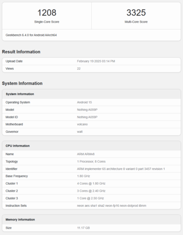 Listagem do Geekbench do Nothing Phone 3a Pro (fonte da imagem: Geekbench)