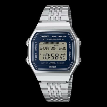 Casio ABL-100WE-2A com mostrador azul-marinho e caixa na cor prata.