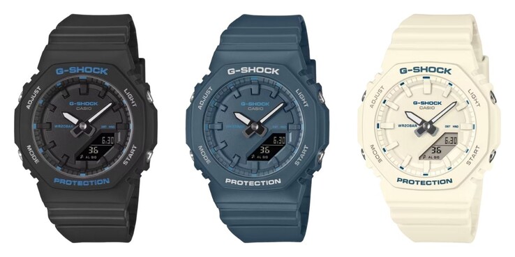 Da esquerda para a direita: os relógios Casio G-Shock GMA-P2100BA-1A, GMA-P2100BA-2A e GMA-P2100BA-7A. (Fonte da imagem: Casio)