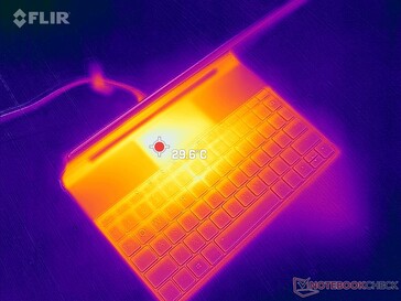 O calor escapa da borda traseira da unidade