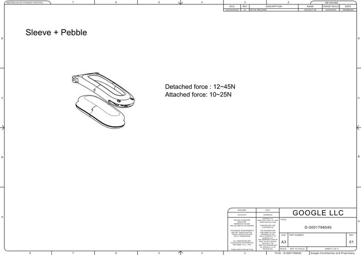 Desenho CAD 2D do Google Fitbit Air.