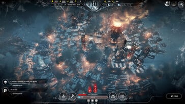 Uma imagem que mostra uma sequência de jogabilidade do Frostpunk.