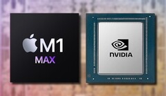 O Apple M1 Max pode facilmente acompanhar o Nvidia GeForce RTX 3080 GPU para notebooks em benchmarks sintéticos. (Fonte de imagem: Apple/Nvidia - editado)