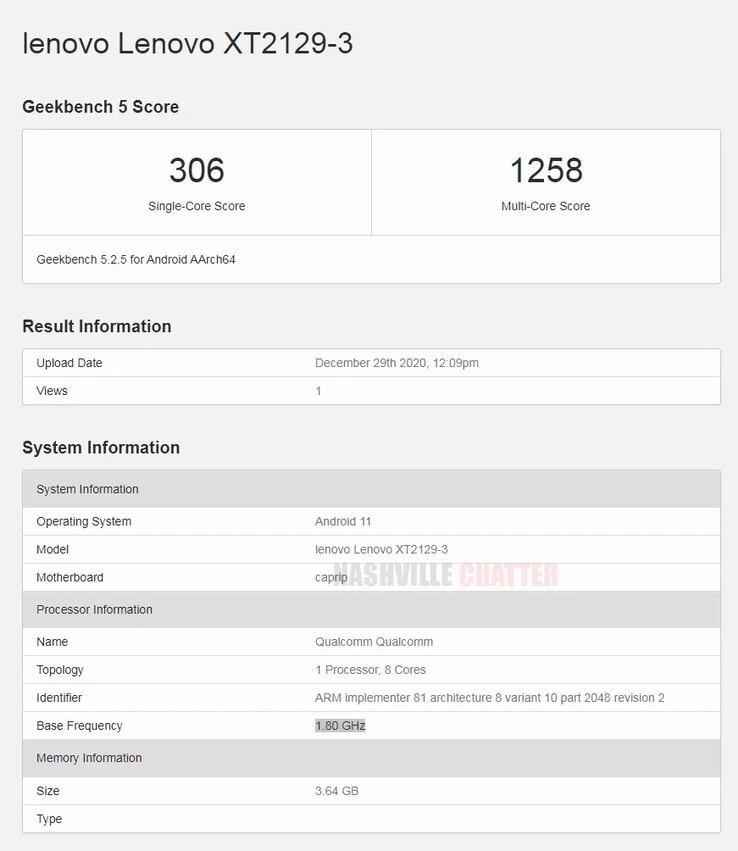 O "Motorola Capri Plus" no Geekbench. (Fonte: Geekbench via NashvilleChatter)