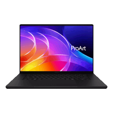 Asus ProArt P16 visto de frente, com o ecrã e o teclado visíveis