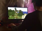 A imagem mostra uma pessoa jogando Minecraft em um PC 