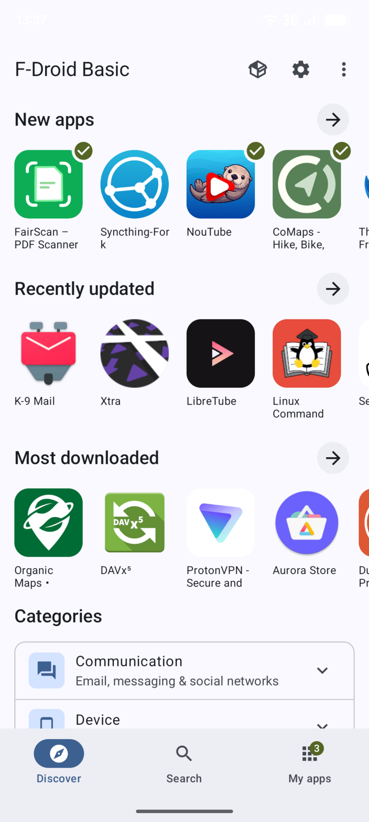 Interface redesenhada do aplicativo F-droid