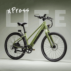 A bicicleta elétrica Lectric XPress Lite na cor verde-pinho