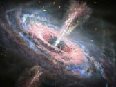 Uma ilustração de uma galáxia distante com um quasar ativo em seu centro. (Fonte da imagem: Nasa, ESA e J. Olmsted - STScI)