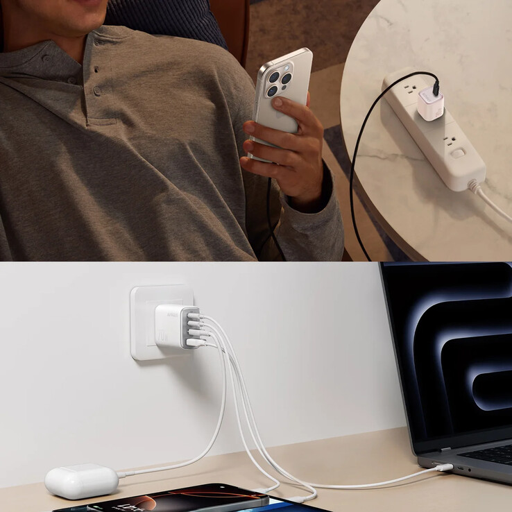 O carregador Anker (30W) (acima) e o carregador Anker (70W, 4 portas) (abaixo). (Fonte da imagem: Costco)