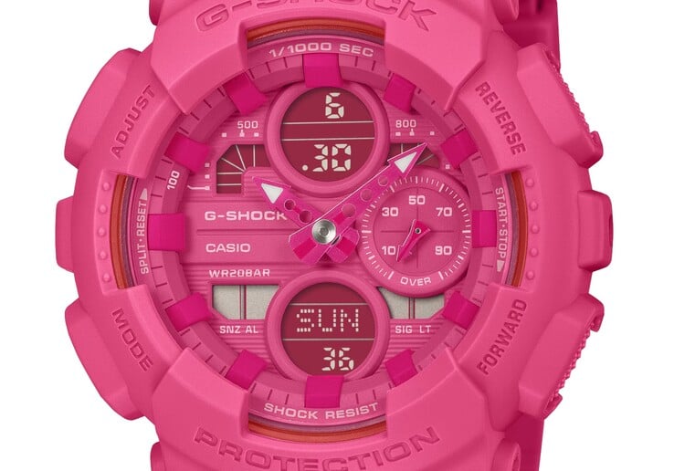 O relógio G-Shock modelo Pink Ribbon GMDS5610PK-4 vem em uma cor rosa que combina com a usada pela BCRF em seu logotipo. (Fonte da imagem: Casio)