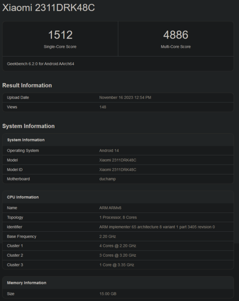 Pontuação do Dimensity 8300 no Geekbench (imagem via Geekbench)