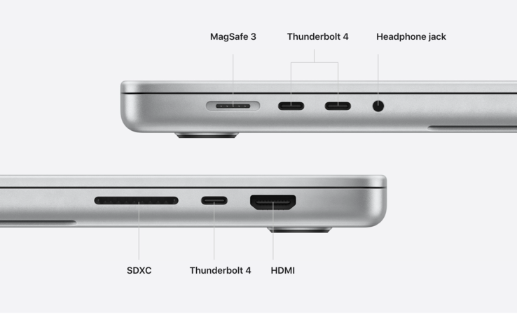 Apple Os novos modelos do MacBook Pro apresentam três portas Thunderbolt 4 alimentadas pela Intel. (Imagem: Apple)
