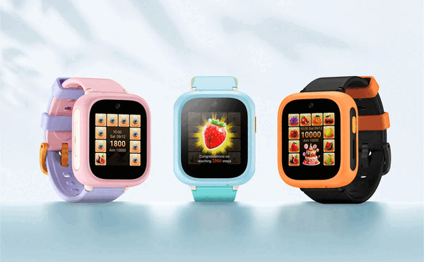 O TCL Kids Watch K5 está disponível nas cores Rosa Amanhecer, Azul Celeste e Laranja Meteoro.
