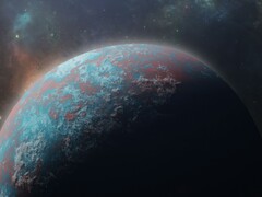 Ilustração de um artista mostrando um exoplaneta.