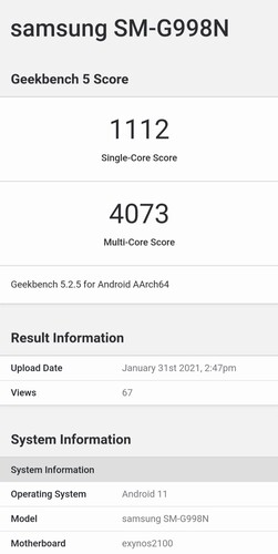 Exynos 2100 quebrando a barreira multi-core de 4.000 pontos (Fonte de imagem: Geekbench)