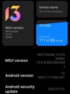 MIUI 13.0.8 sobre detalhes do Xiaomi Mi 10T Pro, Julho 2022 patch de segurança está aqui (Fonte: Própria)