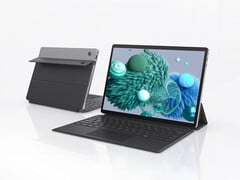 O S13 Neo está disponível atualmente por US$ 576 no AliExpress. Na foto: uma imagem promocional mostrando a parte frontal e traseira do conversível com o teclado magnético acoplado.