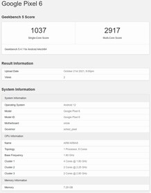 Pixel 6. (Fonte da imagem: Geekbench)