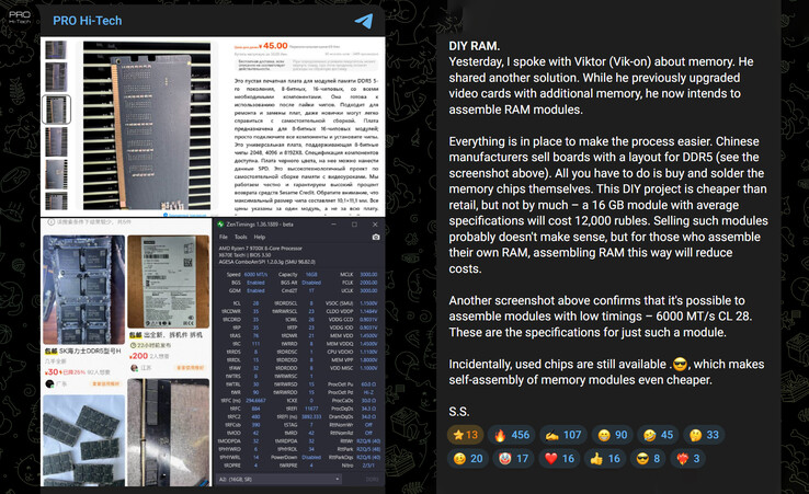 Early fala sobre a RAM DDR5 DIY (Fonte da imagem: Pro Hi-Tech no Telegram)