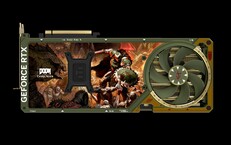 Há uma arte de Doom: The Dark Ages na placa traseira da placa de vídeo. (Fonte da imagem: Asus/Bethesda)