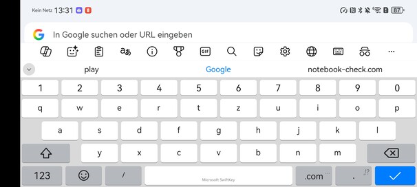 Teclado do navegador Chrome instalado em formato paisagem