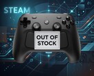 Controlador Steam mostrado com sinal de fora de estoque