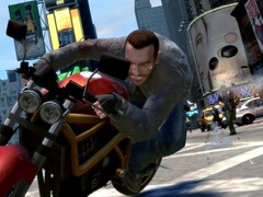 Uma imagem do GTA IV, mostrando Niko Bellic em uma motocicleta vermelha. (Fonte da imagem: Steam) 