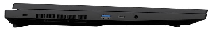 Lado esquerdo: Slot para uma trava de cabo, USB 3.2 Gen 1 (USB-A), USB 3.2 Gen 1 (USB-C), combinação de áudio
