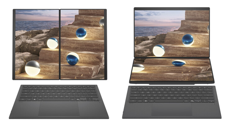O Zenbook Duo (2026) em duas de suas várias posturas. (Fonte da imagem: Asus)