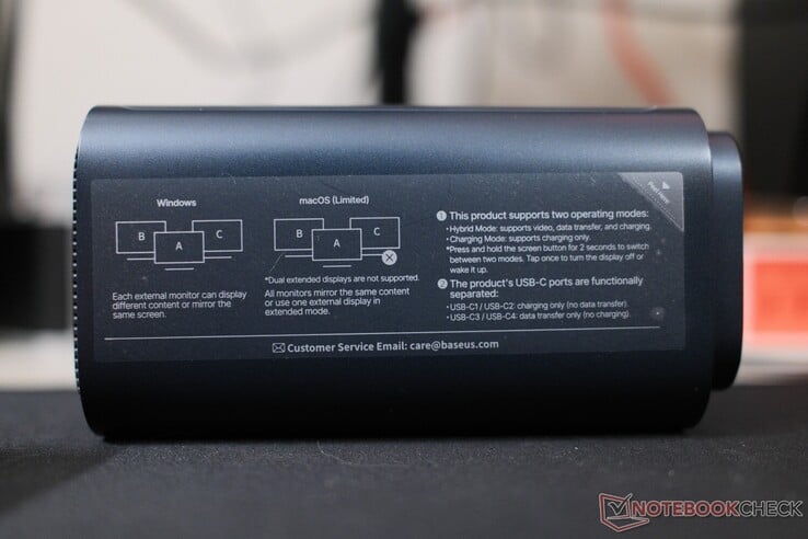 As exceções específicas para monitores HDMI no macOS estão impressas na lateral da base.