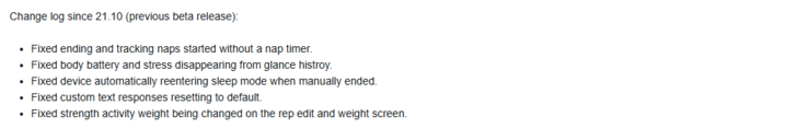 As notas de lançamento da versão beta 21.11 para o Garmin Fenix 7 e smartwatches relacionados. (Fonte da imagem: Garmin)