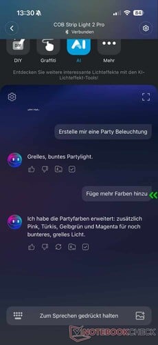 O AI Lighting Bot responde a entradas de texto e à fala.