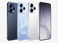 O Oppo Reno 15c está disponível nas cores College Blue, Aurora Blue e Starlight Bow (Fonte da imagem: Oppo)