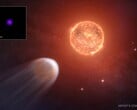 Uma imagem conceitual do planeta TOI 1227 b e sua estrela (Fonte da imagem: NASA, CXC, SAO e M. Weiss; cortada)