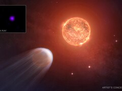 Uma imagem conceitual do planeta TOI 1227 b e sua estrela (Fonte da imagem: NASA, CXC, SAO e M. Weiss; cortada)