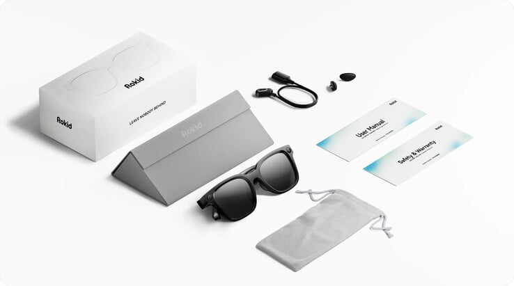 Todos os itens incluídos na caixa do Rokid AI Glasses Style
