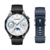 O Huawei Watch GT 4 Spring Edition pulseira de fluoroelastômero preta 46 mm + pulseira de fluoroelastômero azul Deep Sea 2 em 1. (Fonte da imagem: Huawei)
